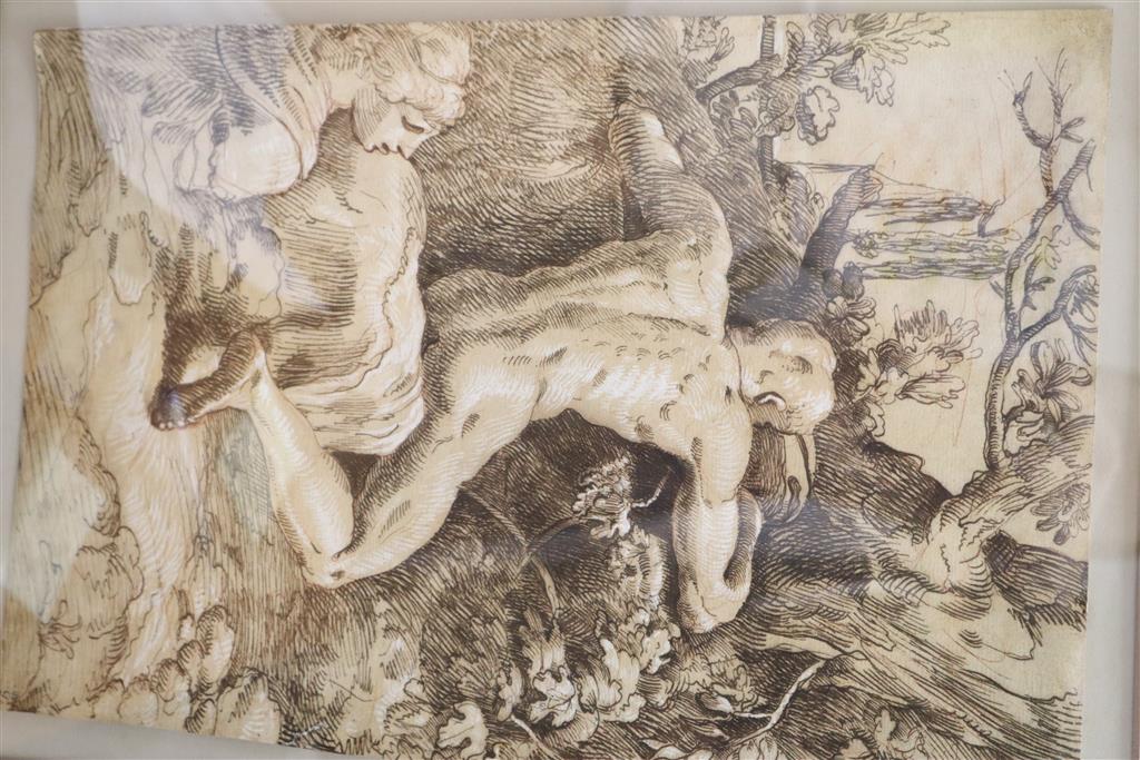 Manner of Girolamo Francesco Maria Mazola called Parmigianino (1503-1540), ink and chalk study of figures in a landscape